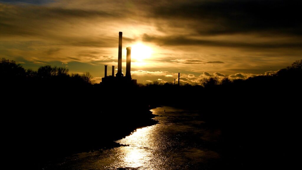 sunset, manufactures, river